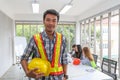 Portrait of Asian male contractor engineer in meeting room. at the office. Electricians carpenter or technical operaters and Royalty Free Stock Photo