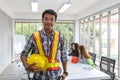 Portrait of Asian male contractor engineer in meeting room. at the office. Electricians carpenter or technical operaters and Royalty Free Stock Photo