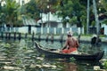 Portrait of asian man floating the river