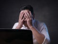 Tired Upset Man Working on Laptop , Bad Negative Emotion Royalty Free Stock Photo