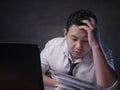 Tired Upset Man Working on Laptop , Bad Negative Emotion Royalty Free Stock Photo