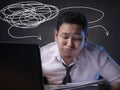 Tired Upset Man Working on Laptop , Bad Negative Emotion Royalty Free Stock Photo