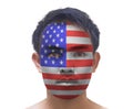 Portrait of a asian man with a painted American flag, closeup fa Royalty Free Stock Photo