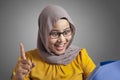 Muslim Businesswoman Working on Laptop at the Office, Thinking Gesture Royalty Free Stock Photo