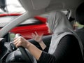 Temperamental Driver Concept, Angry Woman in Traffic Jam Royalty Free Stock Photo