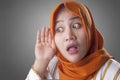 Muslim Lady in Listening Carefully, Hand on Ear Royalty Free Stock Photo