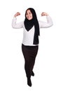 Muslim Lady Shows Strong Muscle Gesture Royalty Free Stock Photo