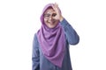 Muslim Woman Smiling, Looking Through Her Fingers, OK Sign Gesture Royalty Free Stock Photo