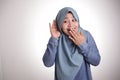 Muslim Woman Smiling While Doing Hearing Gesture Royalty Free Stock Photo