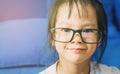 Portrait of Asian Nerdy girl is wearing glasses. Royalty Free Stock Photo