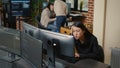 Portrait of asian programer focused on writing code encounters unexpected compiling error