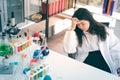 Portrait of Asian scientists are tense in the science room