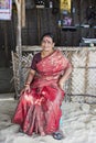 Portrait of Asian senior beautiful woman serious sad wearing traditional Indian dress sari. Royalty Free Stock Photo