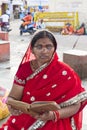 Portrait of Asian senior beautiful woman serious sad wearing traditional Indian dress sari. Royalty Free Stock Photo