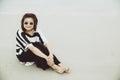 Portrait asian single hipster indy women wear sunglasses smile