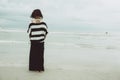 Portrait asian single tattoo hipster indy women lonely at beach