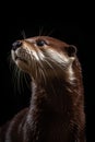 Portrait of an Asian small-clawed otter on a black background