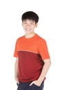 Portrait of asian smiling teen boy. Medium shot of handsome guy Royalty Free Stock Photo