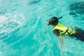 Portrait of an asian snorkeling girl with mask swiming on the se Royalty Free Stock Photo