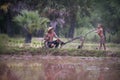 Portrait of Asian Still life of farmers family in the countryside. Farmers work in rice farm in rural local Thailand Royalty Free Stock Photo