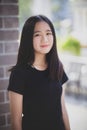 Portrait asian teenager looking eye contact with happiness smiling face Royalty Free Stock Photo