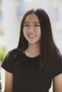 Portrait asian teenager looking eye contact with happiness smiling face Royalty Free Stock Photo