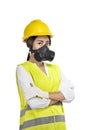 Portrait of asian woman construction worker with protective mask Royalty Free Stock Photo