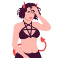 Portrait of an asian woman dressed in a succubus costume for halloween