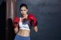 Asian Woman with Red Boxing Glove  Ready for Boxing Match Royalty Free Stock Photo