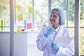 Portrait Asian women scientist laboratory background. female research pathologist clinician expert medical chemist. Woman Royalty Free Stock Photo