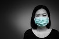 Portrait of Asian woman using surgical mask for protecting COVID-19 or epidemic disease. black ans white tone