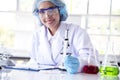 Portrait Asian women scientist laboratory background. female research pathologist clinician expert medical chemist. Woman Royalty Free Stock Photo