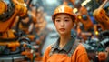 Portrait of Asian worker with safety helmet and safety glasses in factory working