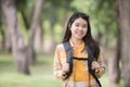 Portrait Asian young woman hiker hiking Royalty Free Stock Photo