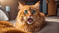 Portrait an astonished cute cat cartoon animal eyes surprise funny mammal astonishment