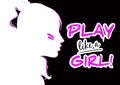 Portrait of athletic young girl in profile view. White face silhouette on black. Sport. Girls. Feminism. Vector illustration.