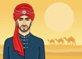 Portrait of the attractive Arab man in a turban.