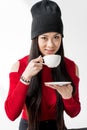 Portrait of attractive asian woman holding tea cup isolated Royalty Free Stock Photo
