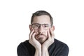 Portrait of an attractive bearded man of European appearance, with a slight gray hair, on an isolated white background. Thoughtful Royalty Free Stock Photo