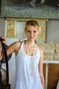 Portrait of attractive girl in the rural interior