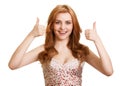 Portrait of attractive girl showing thumbs up sign Royalty Free Stock Photo