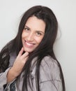 Portrait of attractive happy girl in fur