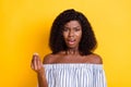 Portrait of attractive mad irritated girl saying you pretense isolated over bright yellow color background