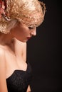 Portrait of attractive retro-style woman in bonnet Royalty Free Stock Photo