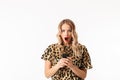 Portrait of an attractive shocked young blonde woman Royalty Free Stock Photo