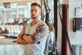 Portrait or attractive tattoed bodybuilder Royalty Free Stock Photo