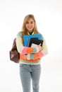 Portrait of attractive teenager girl with backpack happy with student lifestyle and learning Royalty Free Stock Photo