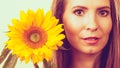 Portrait attractive woman with sunflower Royalty Free Stock Photo