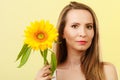 Portrait attractive woman with sunflower Royalty Free Stock Photo