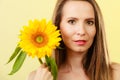 Portrait attractive woman with sunflower Royalty Free Stock Photo